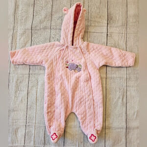 Disney Baby Size 3-6 Month Pink Eeyore Quilted Bunting Footie Snap Front Hooded